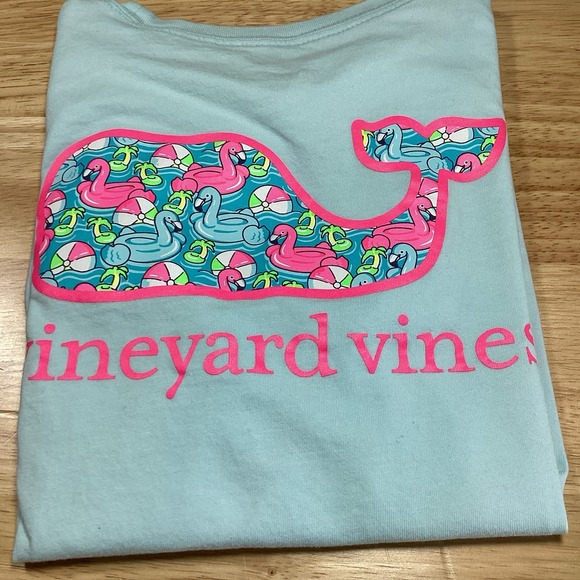 Vineyard Vines Other - Girls Vineyard Vines Pool Float Flamingos Short Sleeve Pocket Tee- Blue- Size 6
